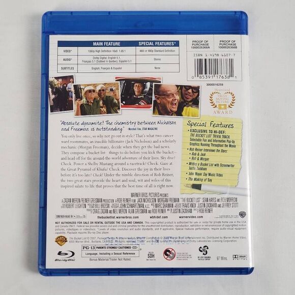 The Bucket List Blu-ray Jack Nicholson Morgan Freeman (2007) Warner Bros - Picture 3 of 3